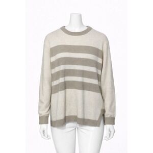Liz Claiborne Collection Striped Wool Blend Crewneck Neutral Sweater Women's L